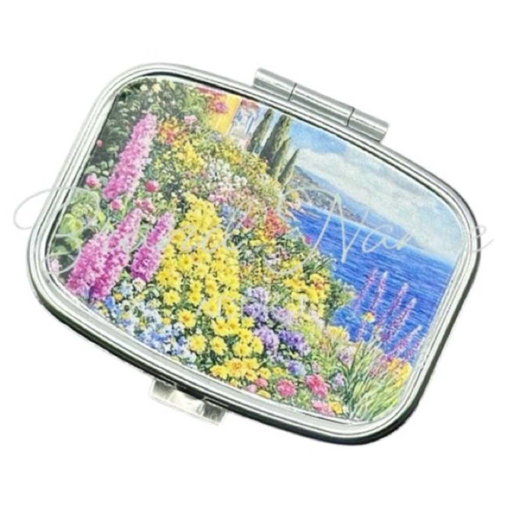 Lakeside Floral Multi-Use Mirrored Pill Box Container